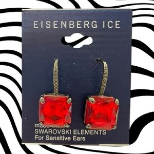 Vintage Eisenberg Ice Swarovski Red Crystal Dangle Drop Pierced Earrings Chunky